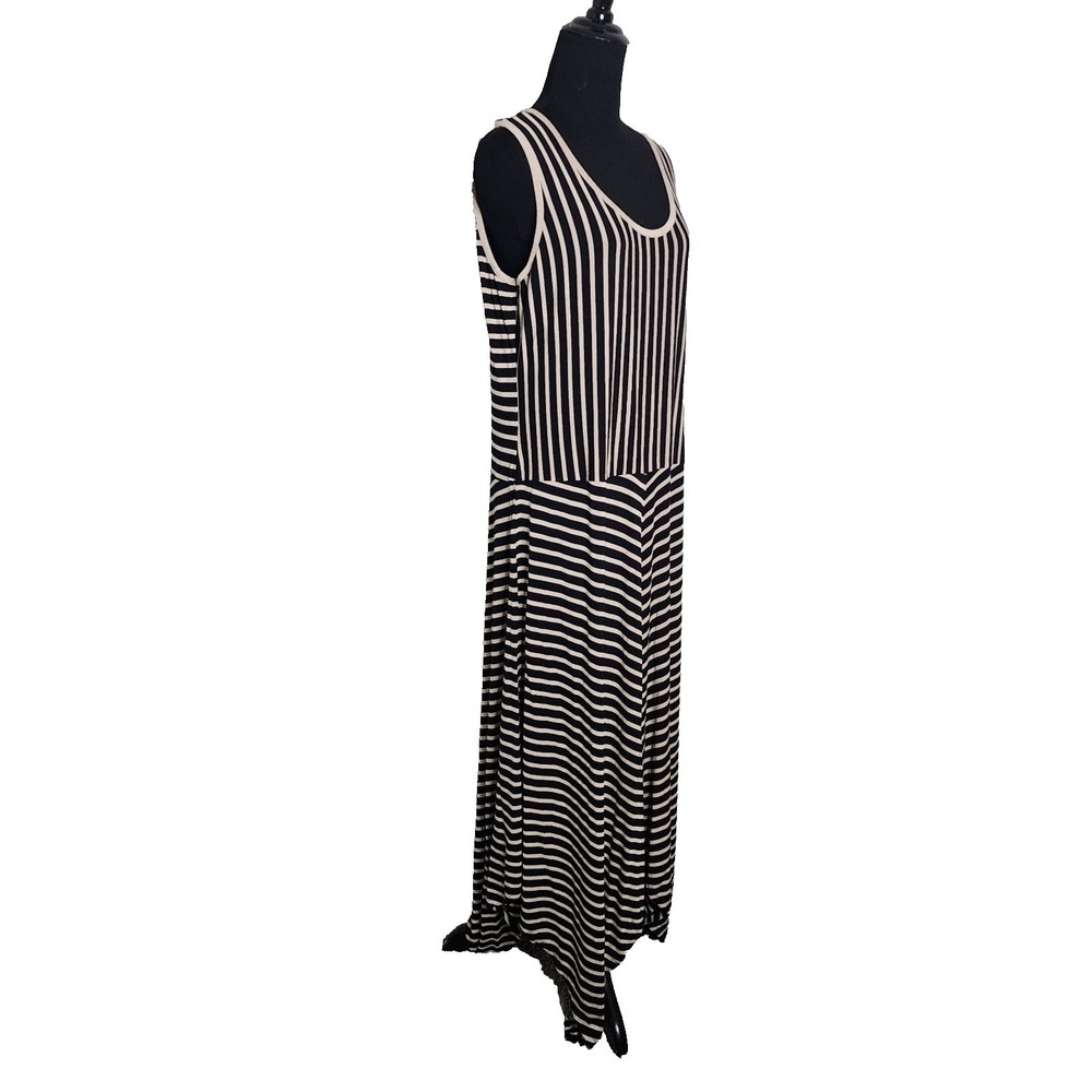 Calvin Klein Black Tan Striped Sleeveless Asymmetrical Hem Dress XL Fairy Grunge - Picture 6 of 8